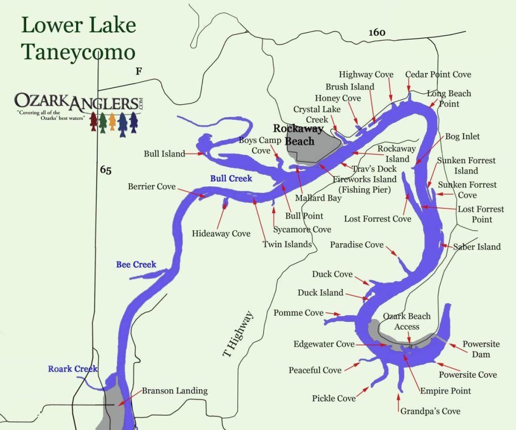 Map of taneycomo lake